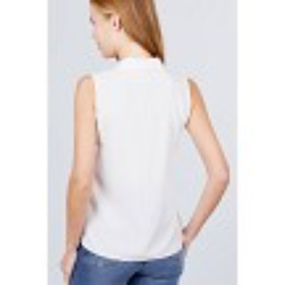 Sleeveless front flap pocket button down woven shirt L - Picture 5 of 7